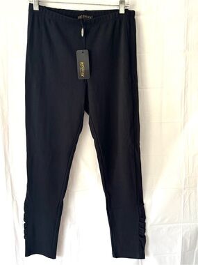 NWT Picadilly Black Straight-Leg Dress Pants Ruched Ankle SZ M